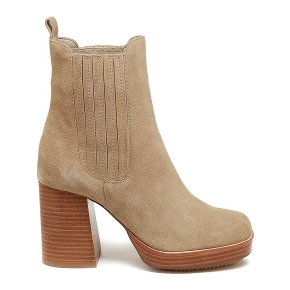 New Kelsi Dagger Womens Racer Boots Platform Chelsea Fawn Cream Suede Size 6